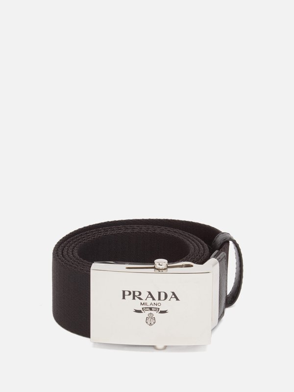 Prada Logo-engraved leather-trimmed canvas belt