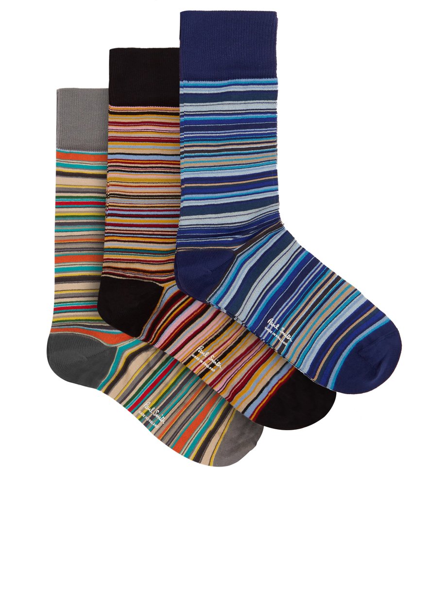 Multicoloured Pack of three Signature stripe cotton-blend socks