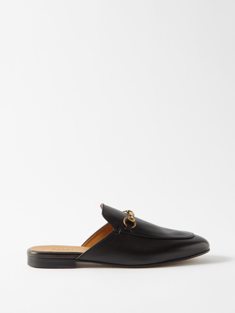 Black Princetown leather backless loafers | Gucci | MATCHESFASHION UK