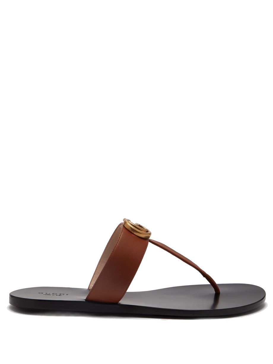 Tan GG Marmont T-bar leather sandals | Gucci | MATCHESFASHION UK