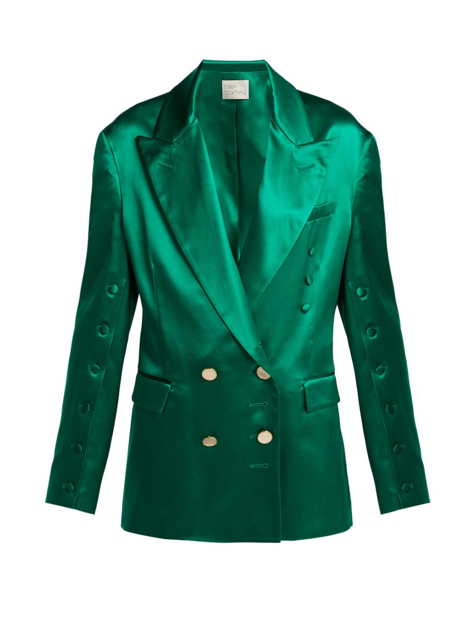 Green Oversized silk double-breasted blazer | Hillier Bartley ...