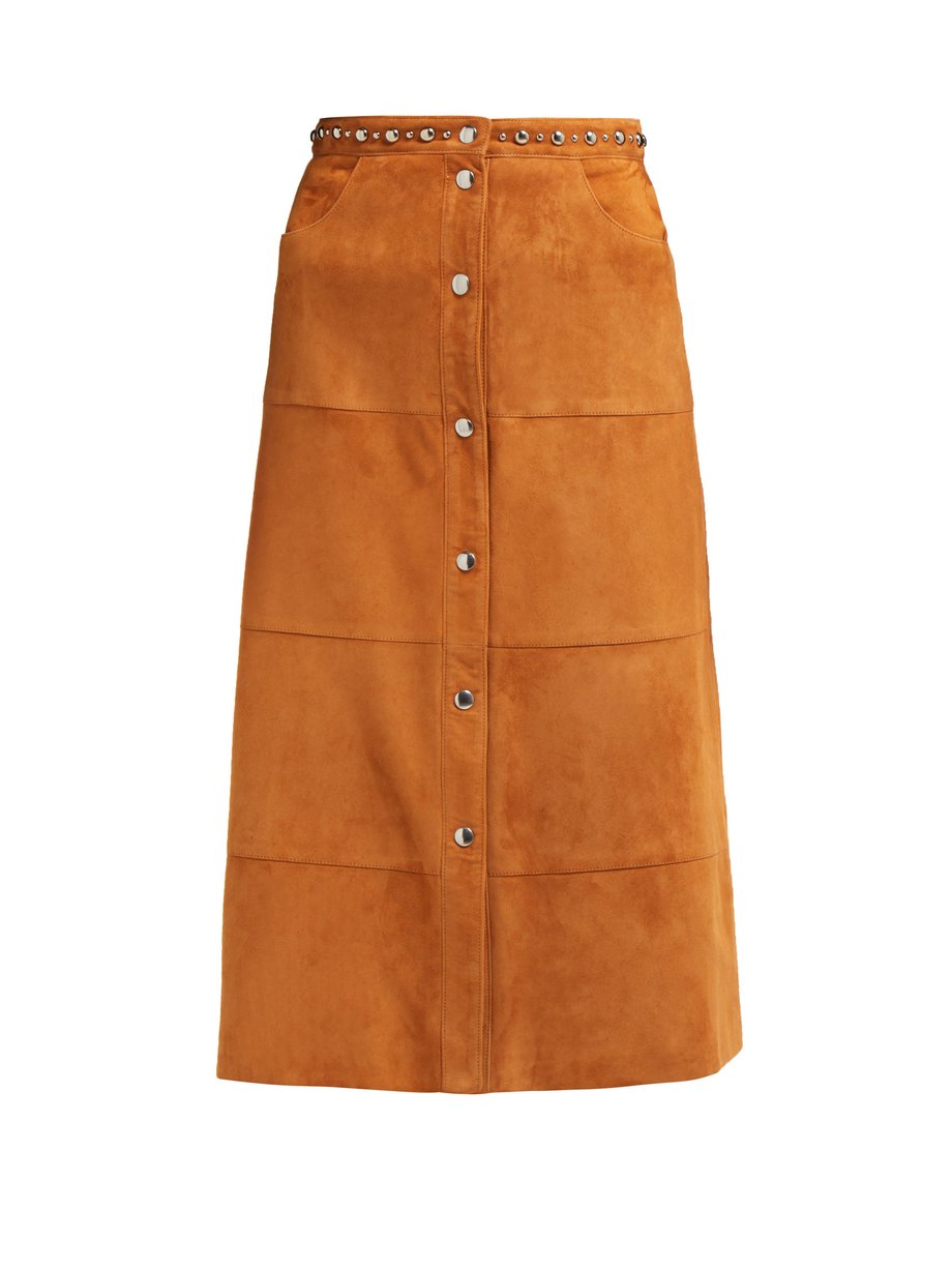 Brown Studded suede skirt | Miu Miu | MATCHESFASHION UK