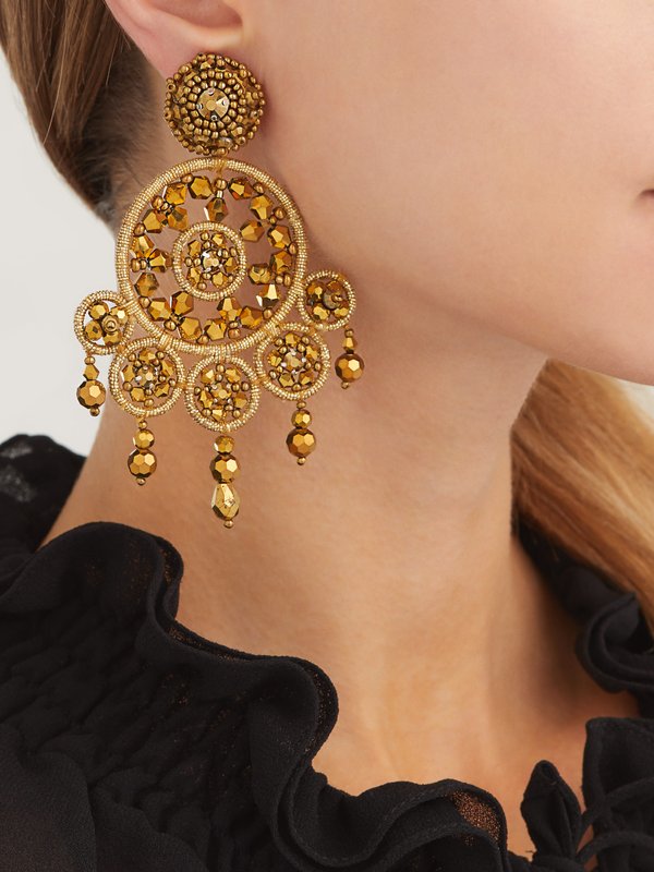 Oscar De La Renta Dreamcatcher beaded clip earrings