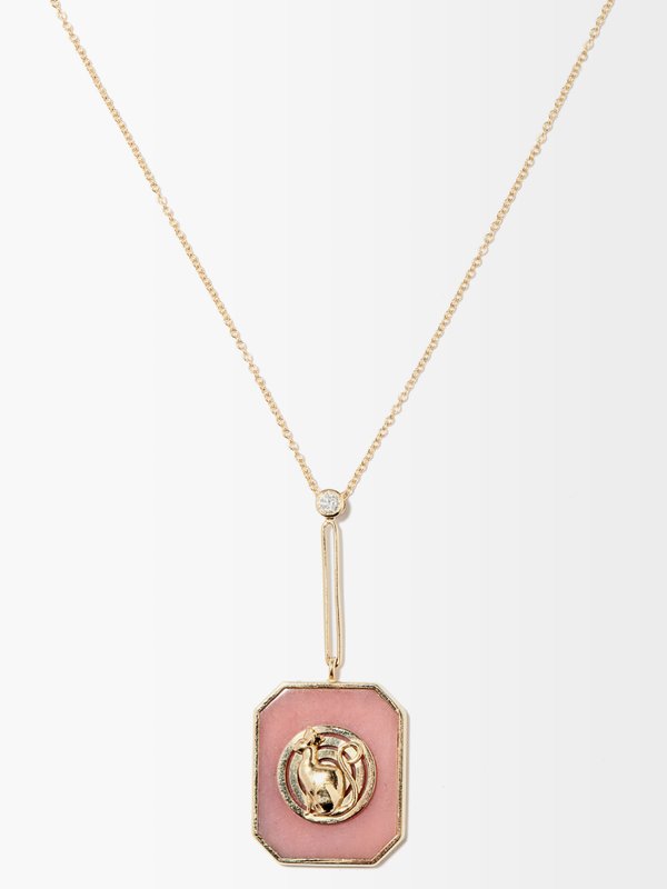 Retrouvai Lucky Token diamond, opal & 14kt gold necklace