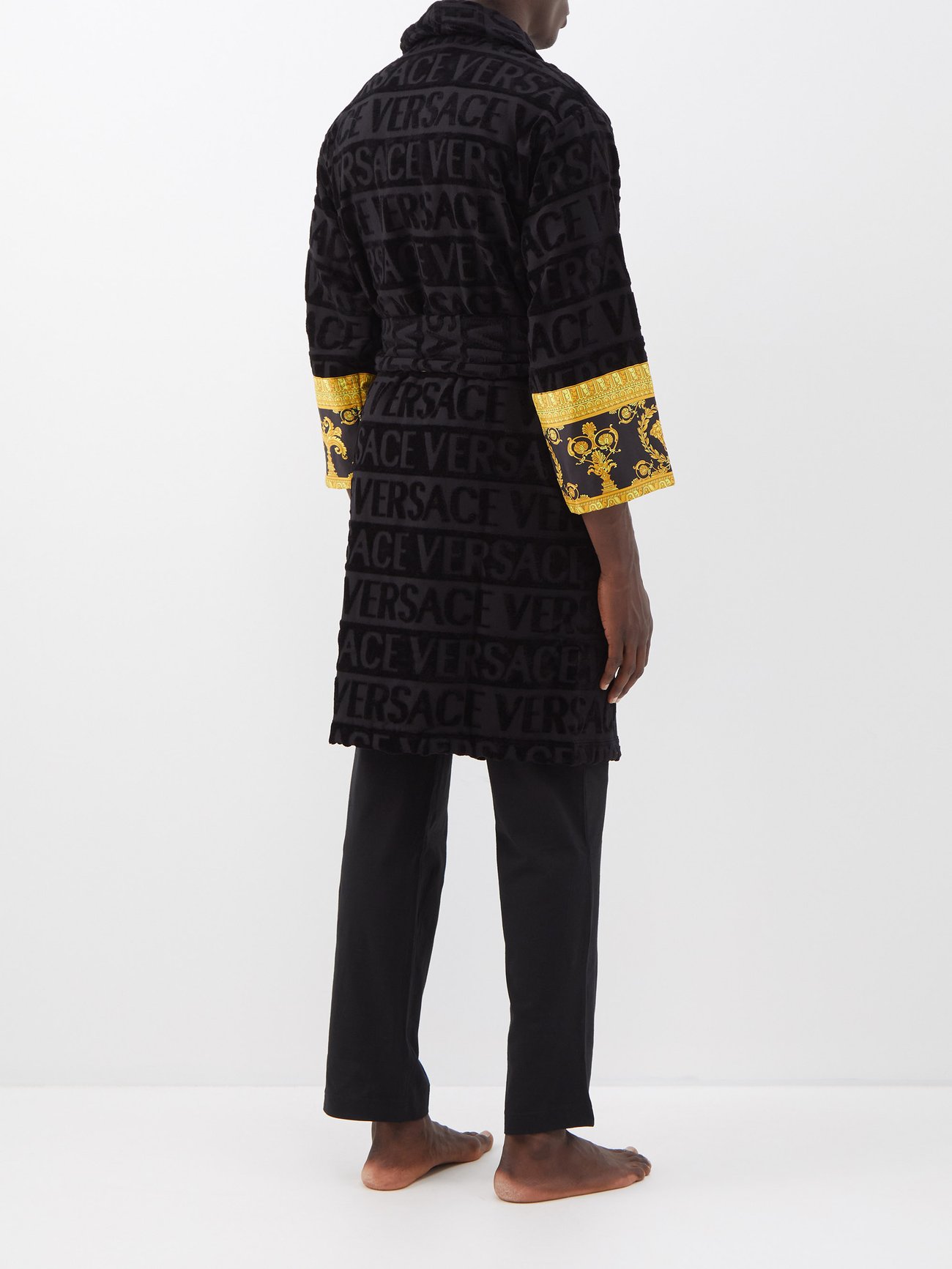 Black I Love Baroque logo-jacquard cotton-terry bathrobe, Versace