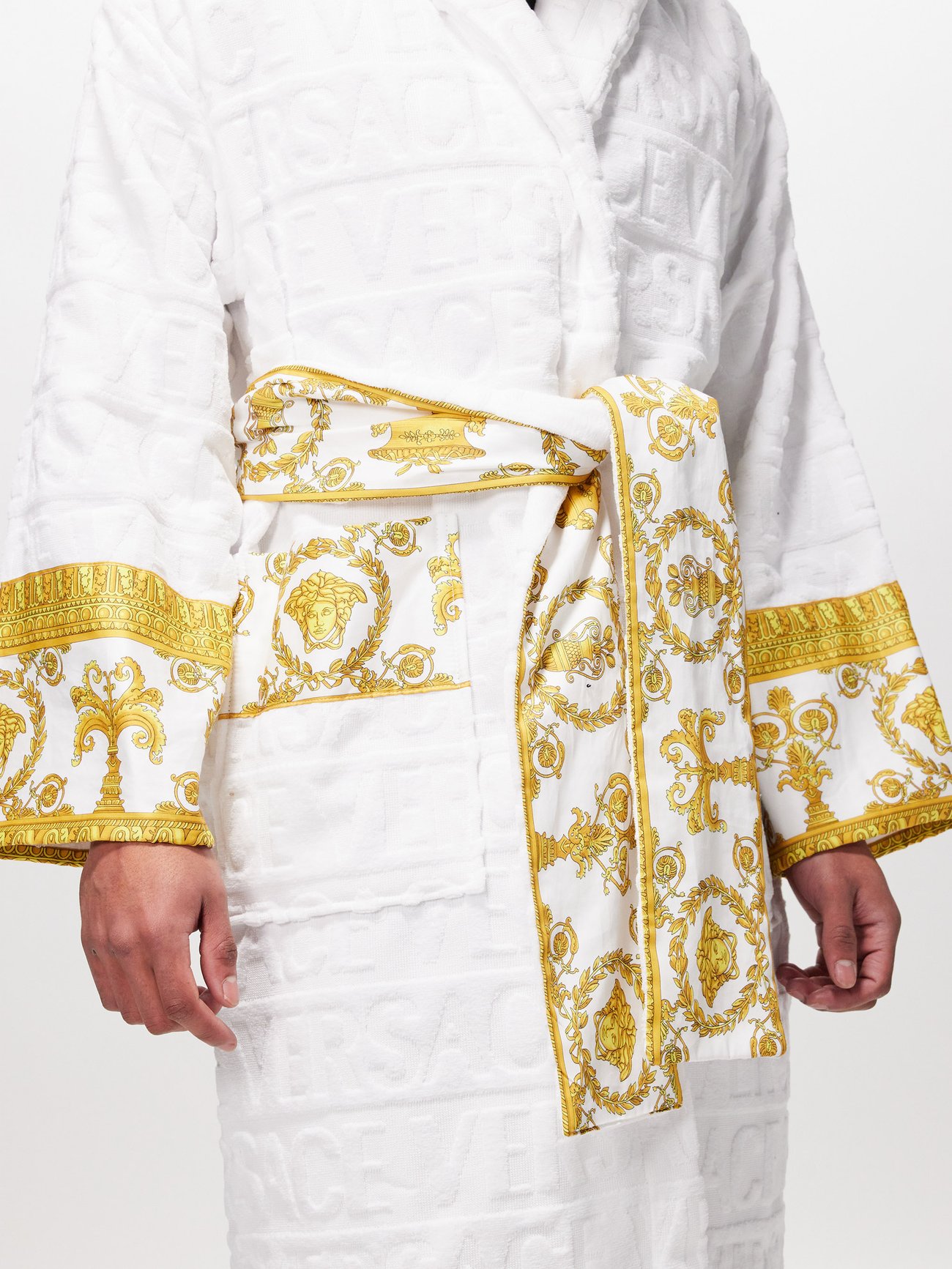 Versace I Love Baroque Logo-jacquard Cotton Bathrobe In Gold, ModeSens