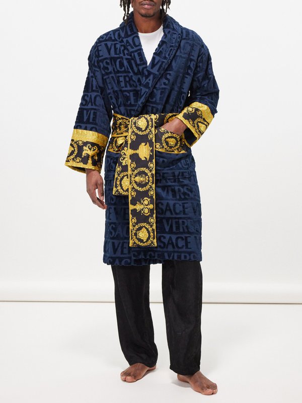 Versace I Love Baroque logo-jacquard cotton bathrobe