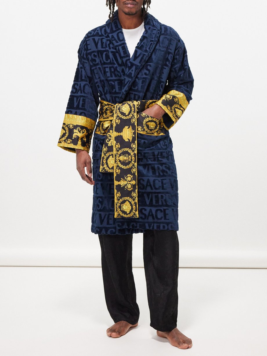 Navy I Love Baroque logo-jacquard cotton bathrobe | Versace | MATCHES UK