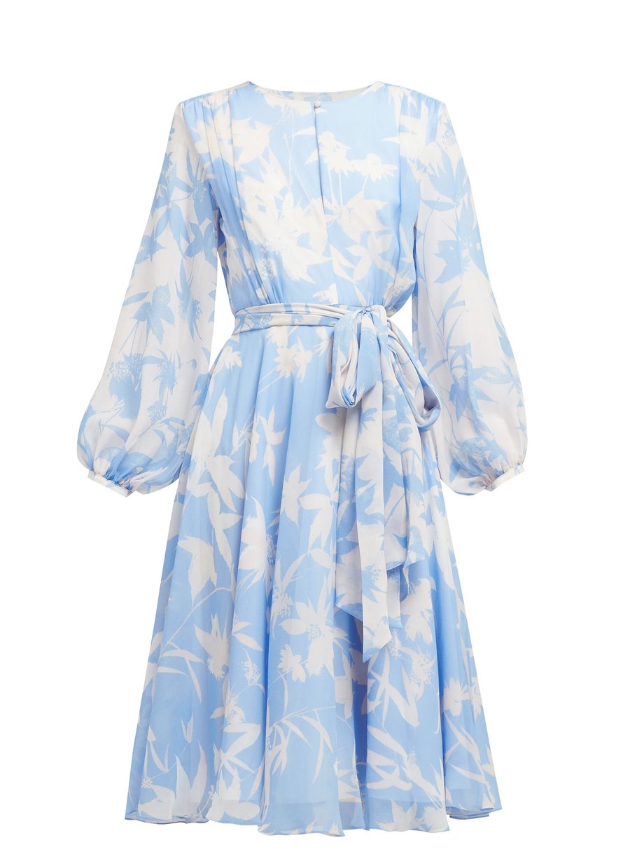 Blue Nandita Blue Shadow floral-print silk midi dress | Beulah ...