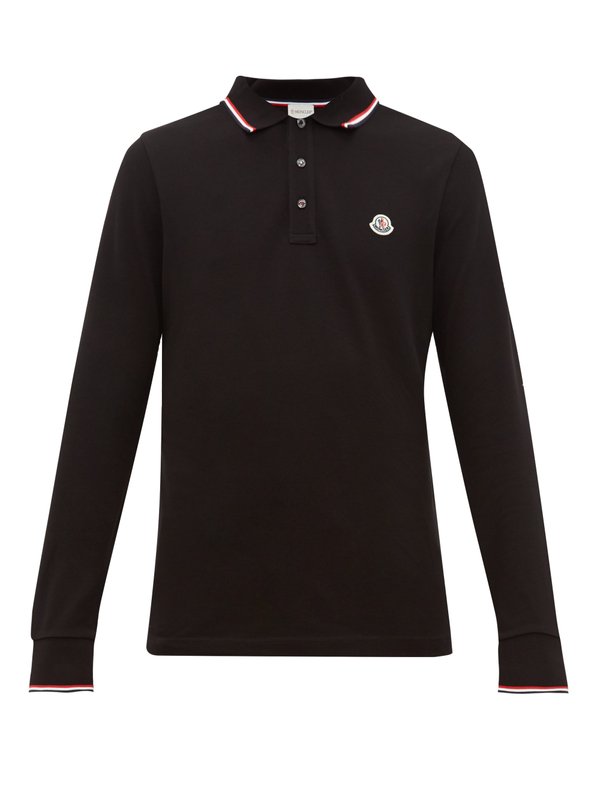 Moncler Logo-appliqué long-sleeved cotton polo shirt