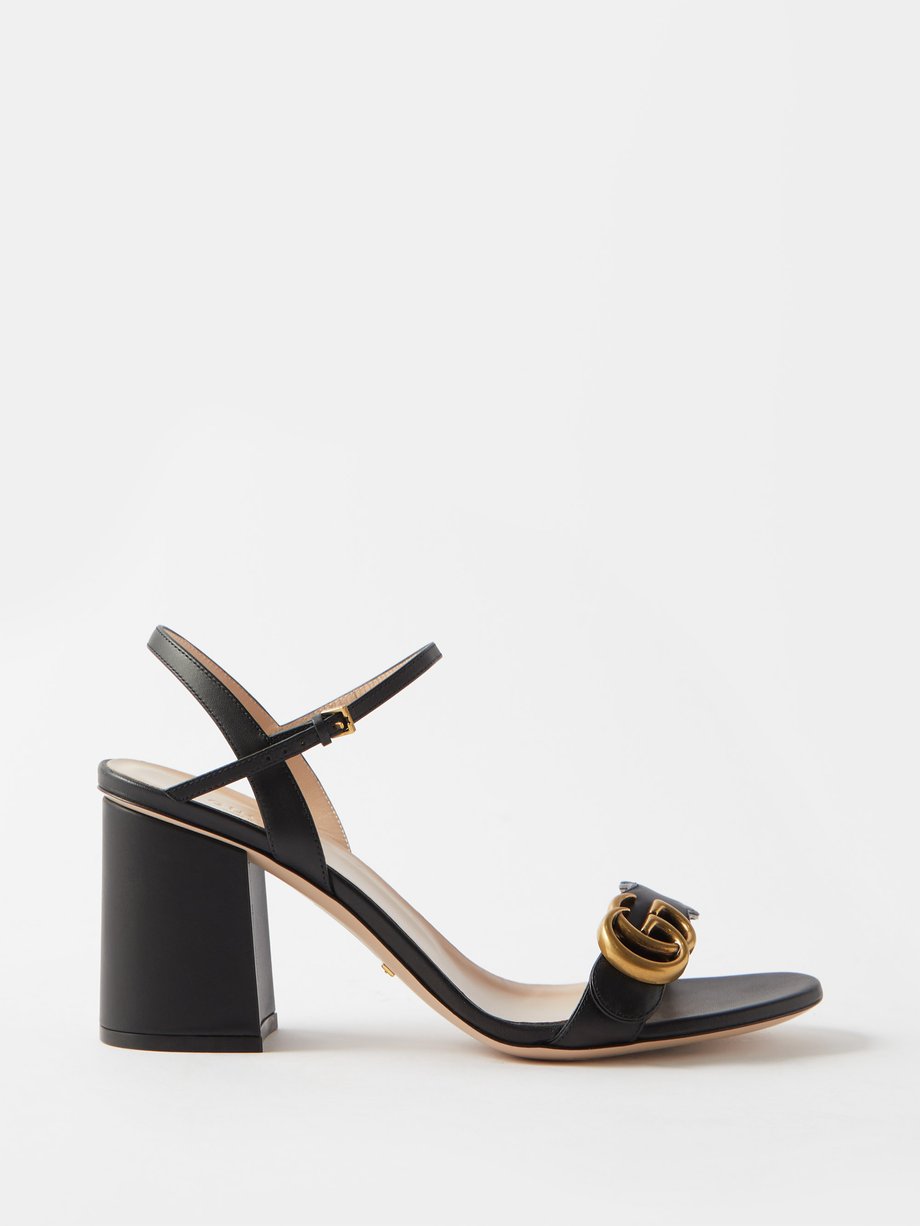 Black GG Marmont block-heel leather sandals | Gucci | MATCHES UK