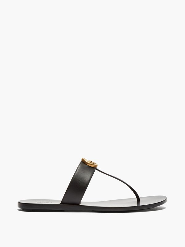 Black GG Marmont T-bar leather sandals | Gucci | MATCHES UK