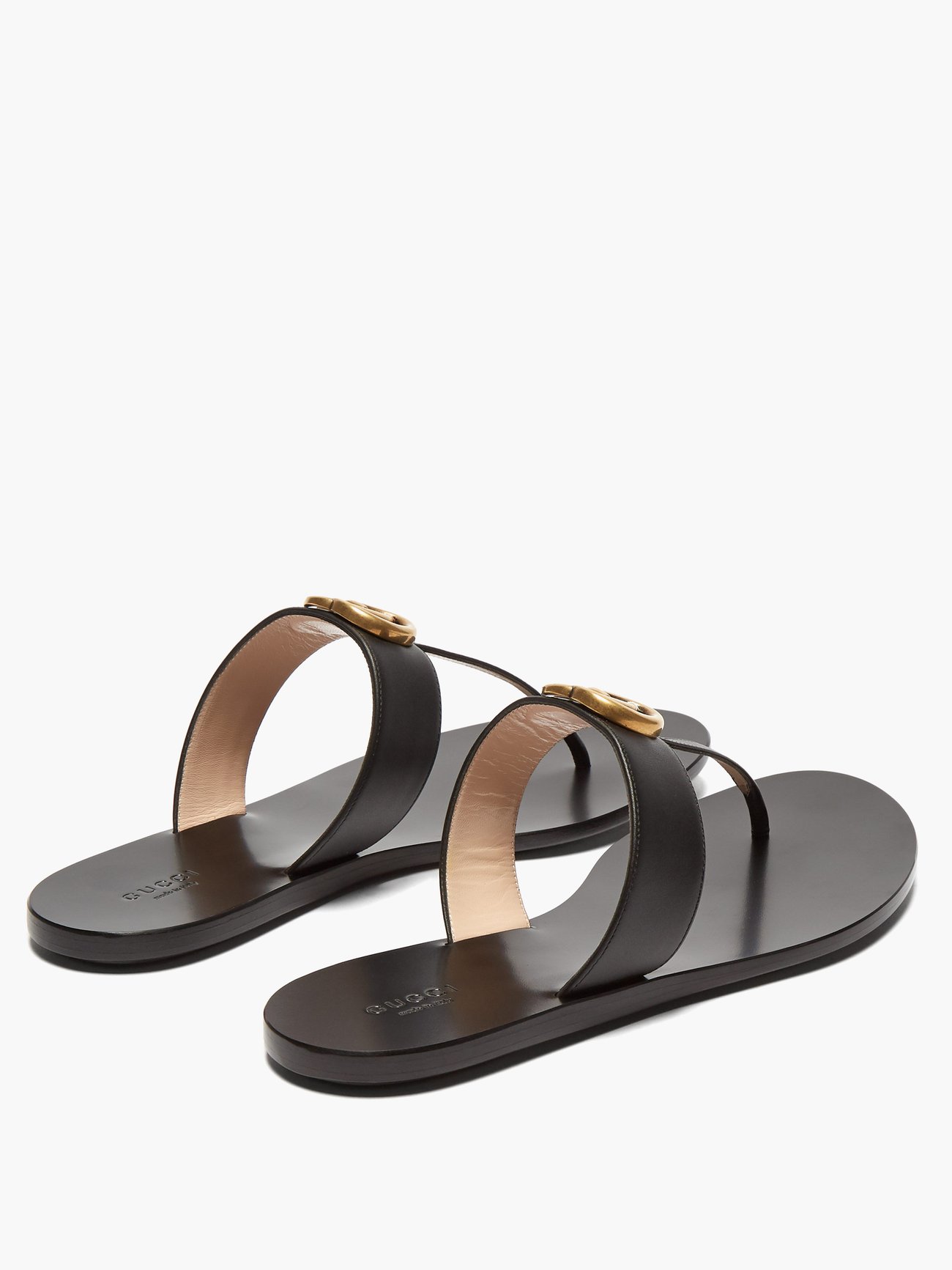 Gucci Marmont Leather Sandals - Black - Slippers