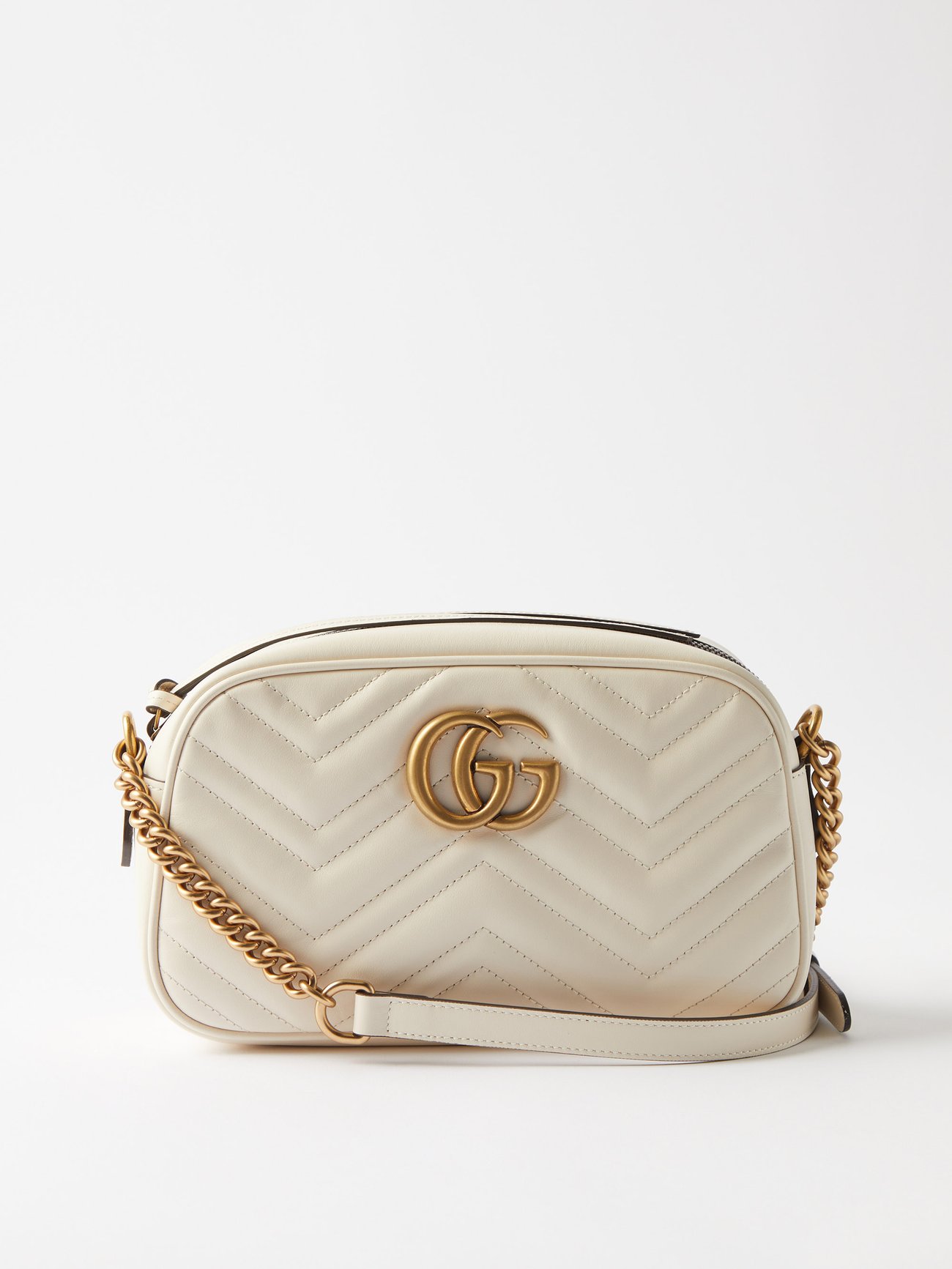 GG Marmont Small leather shoulder bag in white - Gucci | Mytheresa