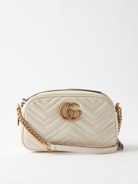 White GG Marmont small quilted leather cross body bag Gucci