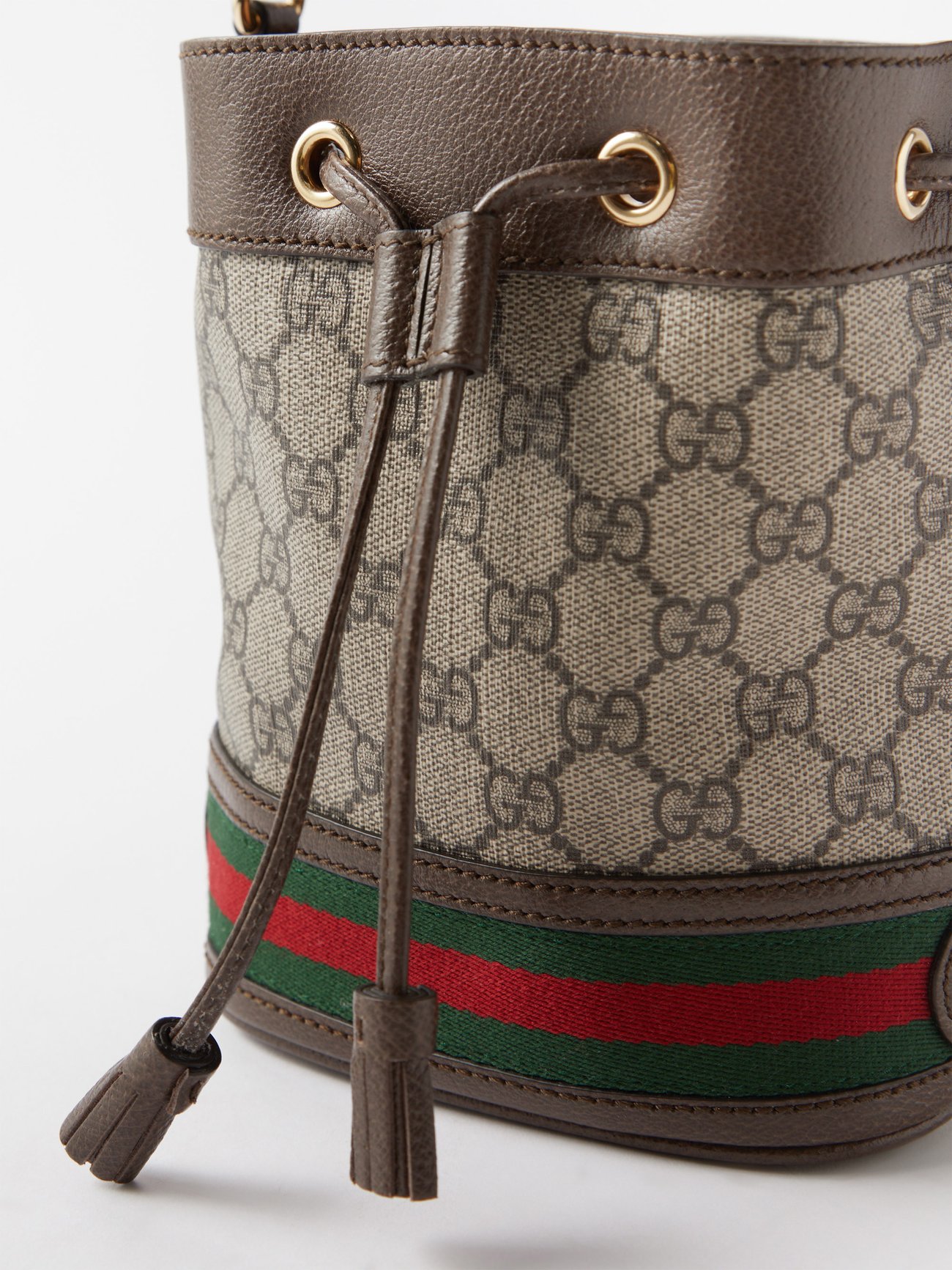 GUCCI Ophidia mini textured leather-trimmed printed coated-canvas bucket bag