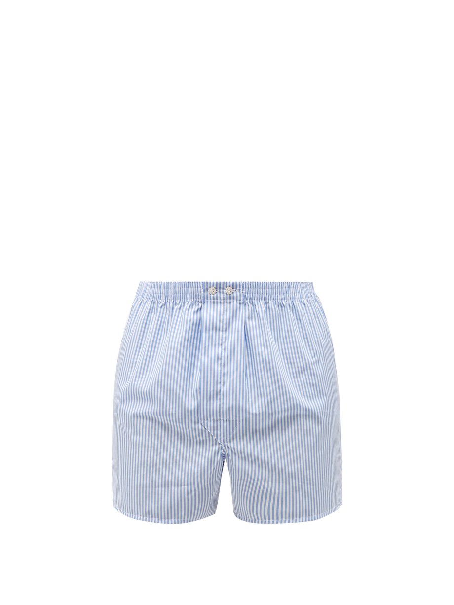 Blue Candy-striped cotton-poplin boxer shorts | Derek Rose | MATCHES UK