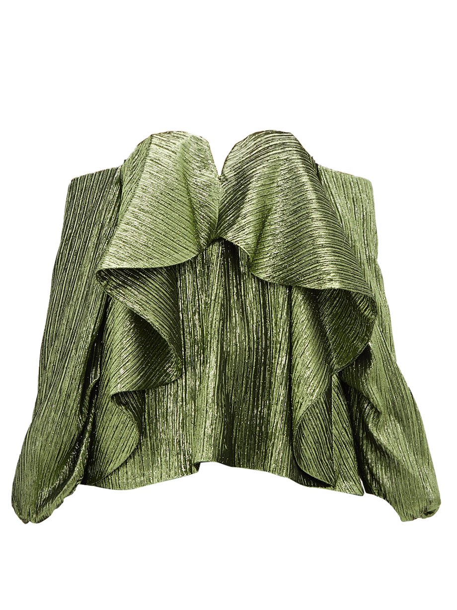 Halpern (Innovators) Metallic draped lamé bustier blouse