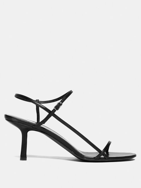 Black Leather Mid-Heel Sandal