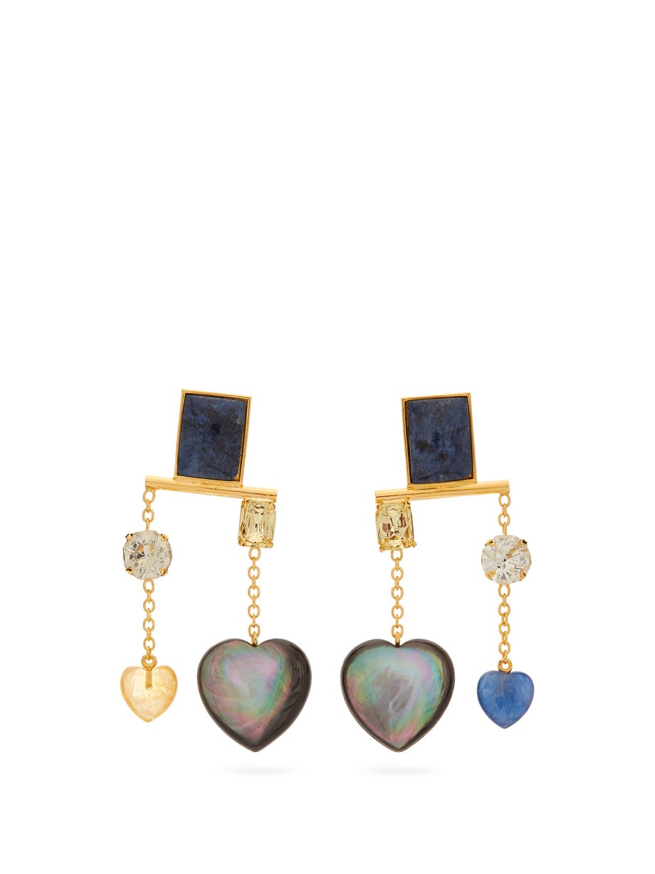 Lizzie Fortunato Lucky mismatched-gemstones gold-plated earrings