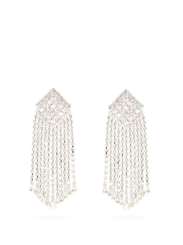 Alessandra Rich Crystal-cascade square clip earrings