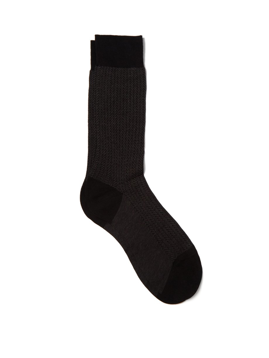 Black Fabian herringbone cotton-blend socks | Pantherella | MATCHES UK
