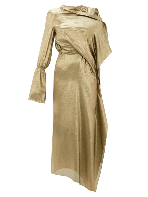 Roland Mouret Solera asymmetric silk-blend lamé gown