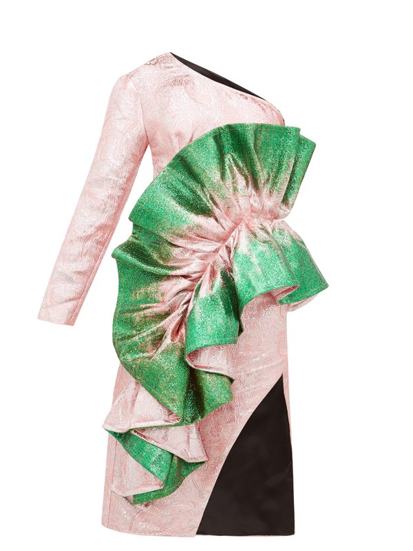 Germanier (Innovators) Recycled asymmetric glitter-paint brocade dress