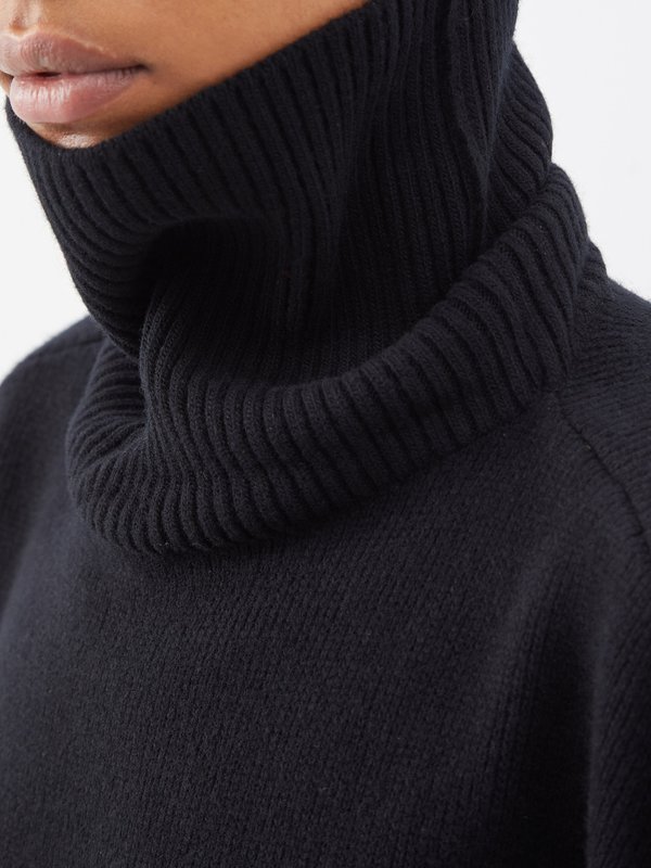 Black Cropped displaced-sleeve roll-neck wool sweater | Raey | MATCHES UK