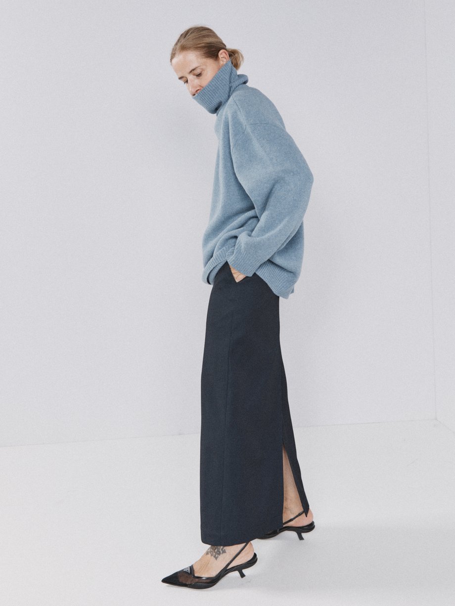 Raey Cropped displaced-sleeve roll-neck wool sweater