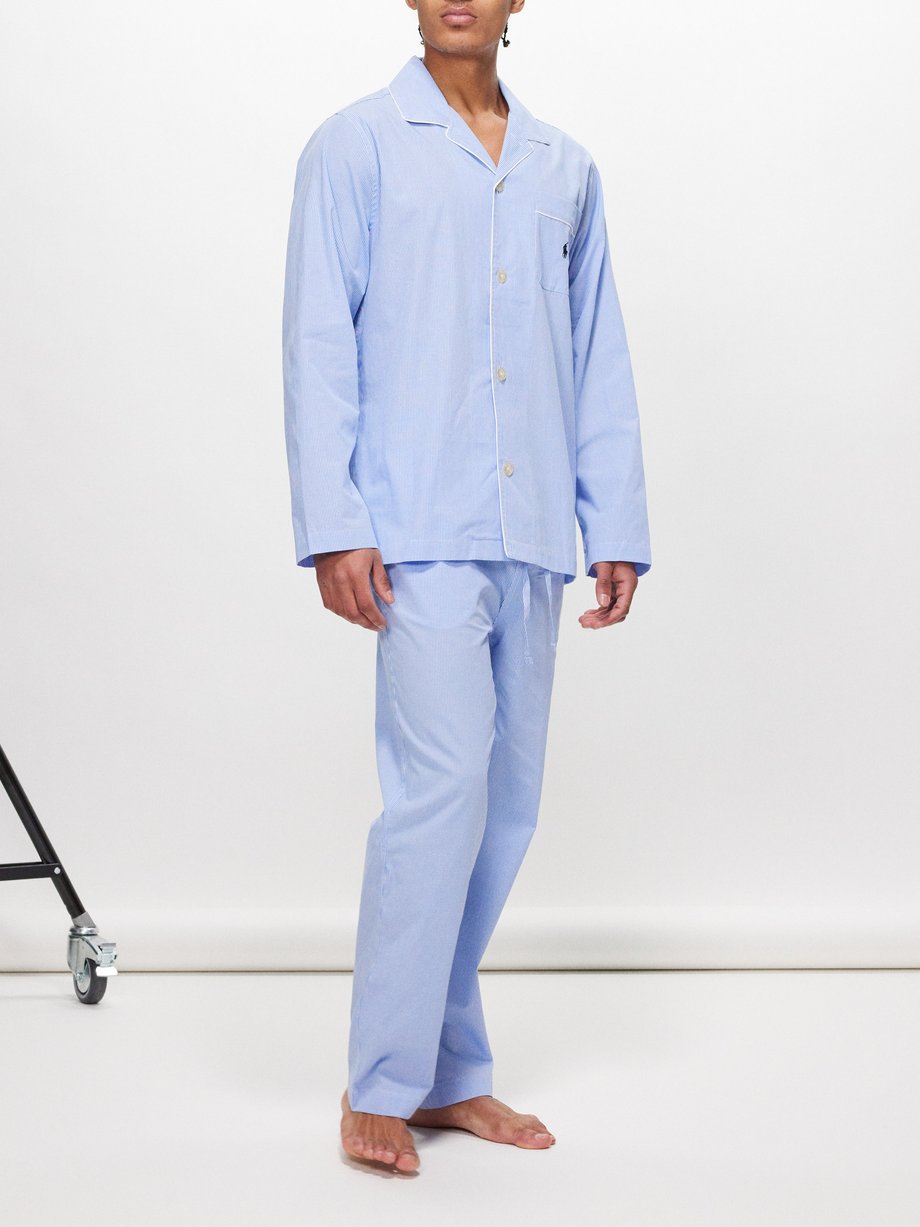 Blue Logo-embroidered gingham cotton pyjamas