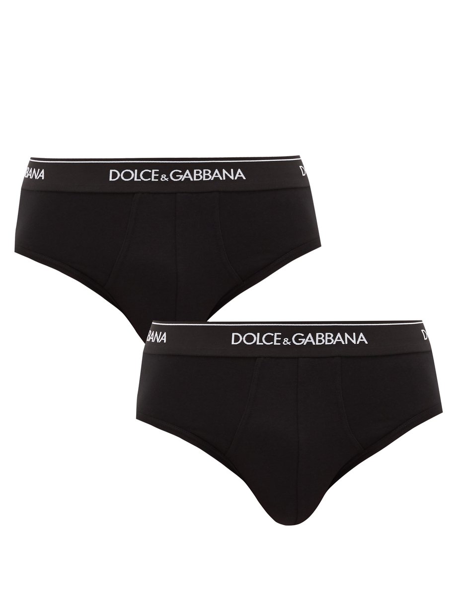 Black Pack of two logo-jacquard cotton-blend briefs | Dolce & Gabbana ...