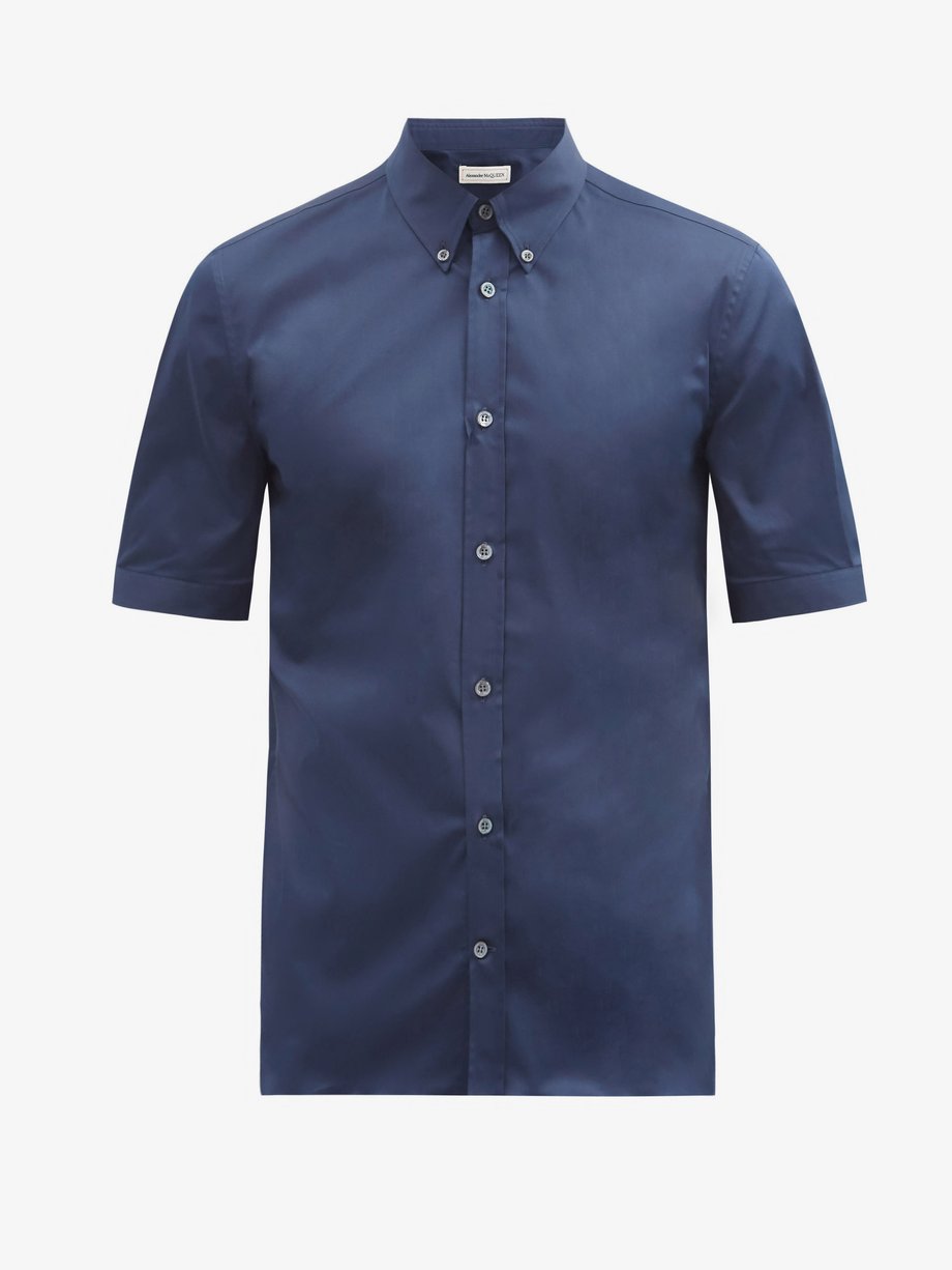 Navy Brad Pitt short-sleeve poplin shirt | Alexander McQueen ...