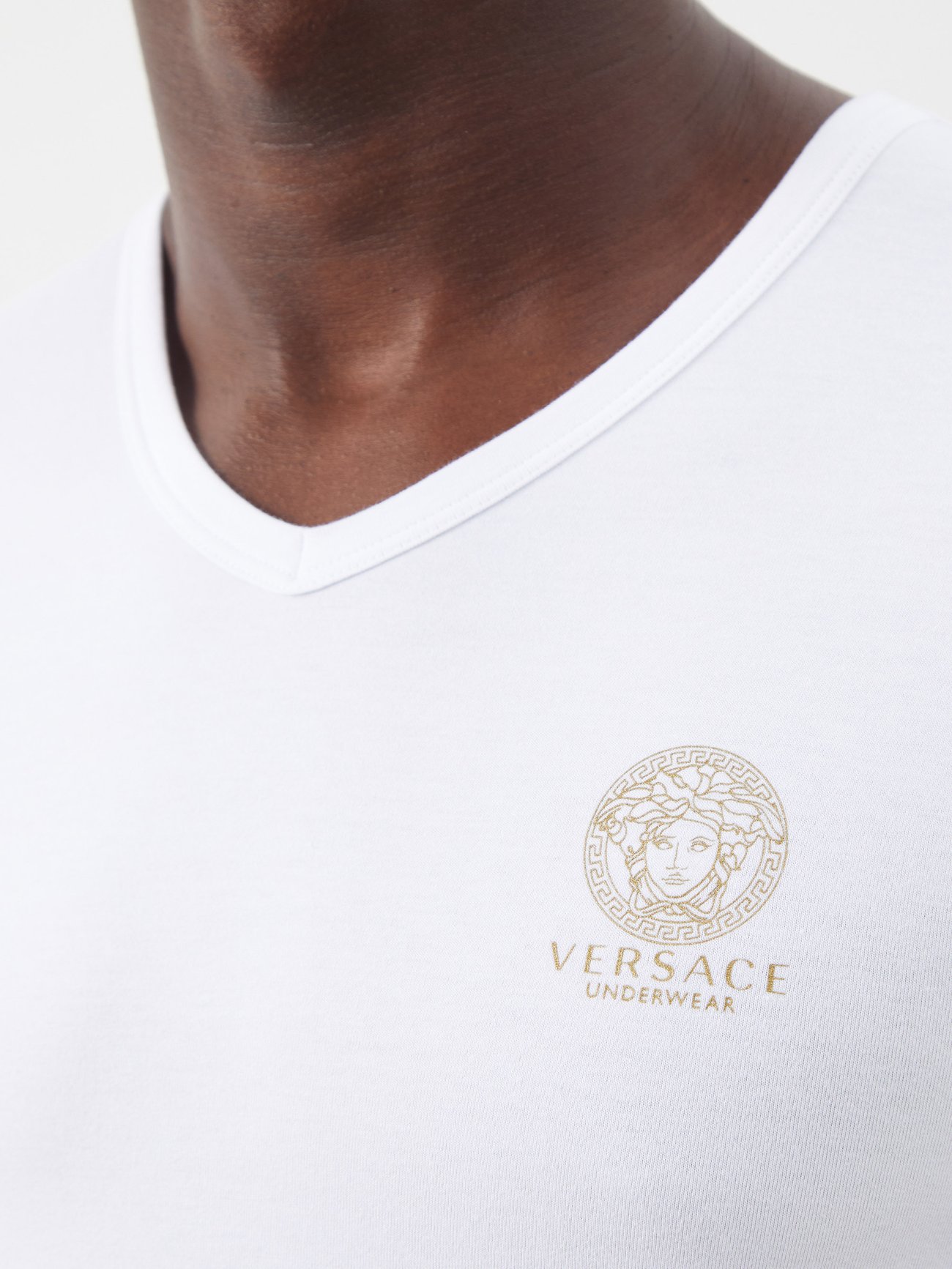 White Medusa-print V-neck cotton-blend T-shirt, Versace