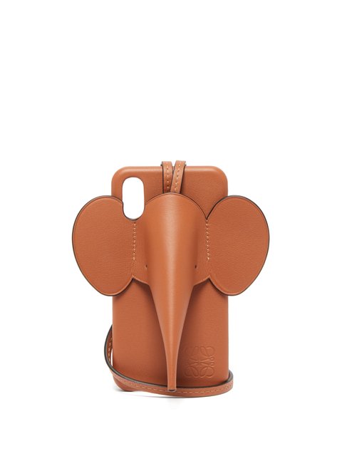 Tan Tan Elephant iPhone X XS leather phone case LOEWE MATCHES UK