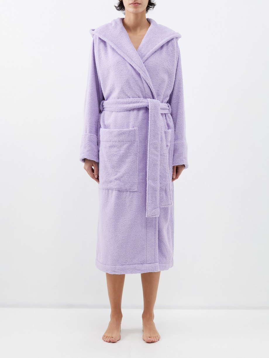 Purple Hooded cotton-terry bathrobe, Tekla