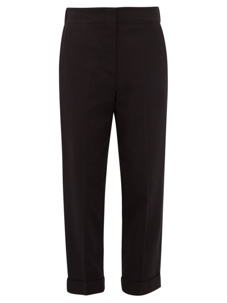 Black Elasticated-back turn-up waxed trousers | Raey | MATCHESFASHION US