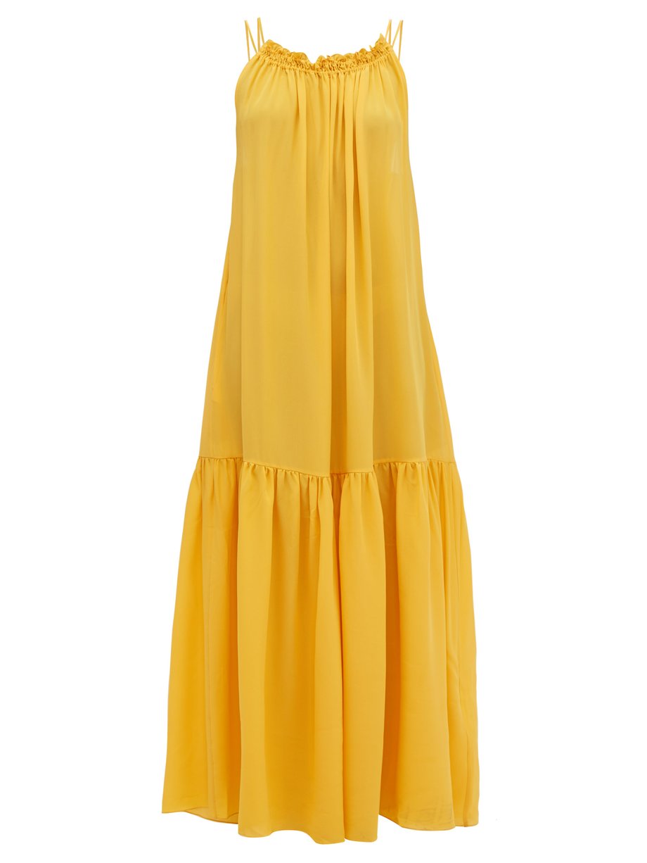 Yellow Tatyana gathered scoop-back silk maxi dress | Three Graces ...