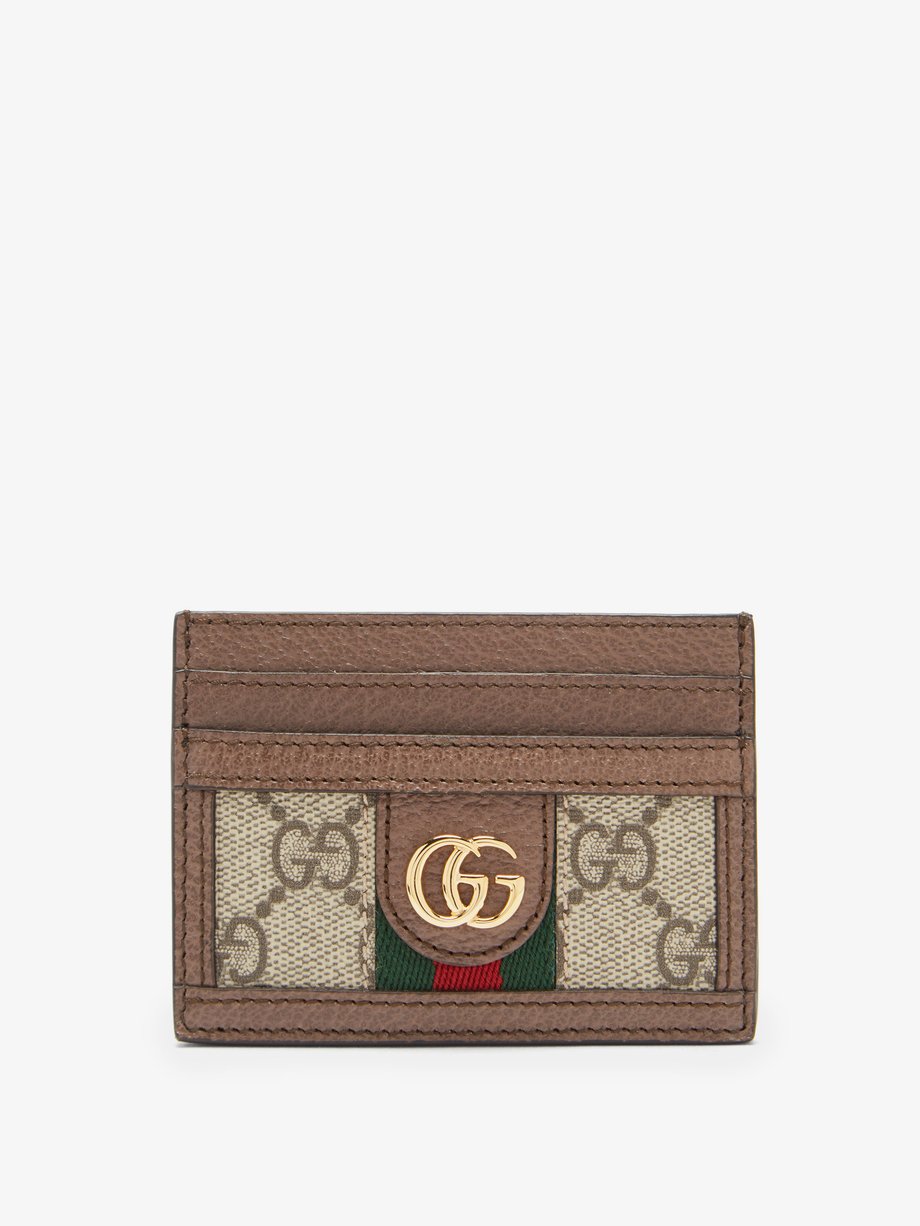 구찌 Gucci Brown Ophidia GG plaque leather cardholder