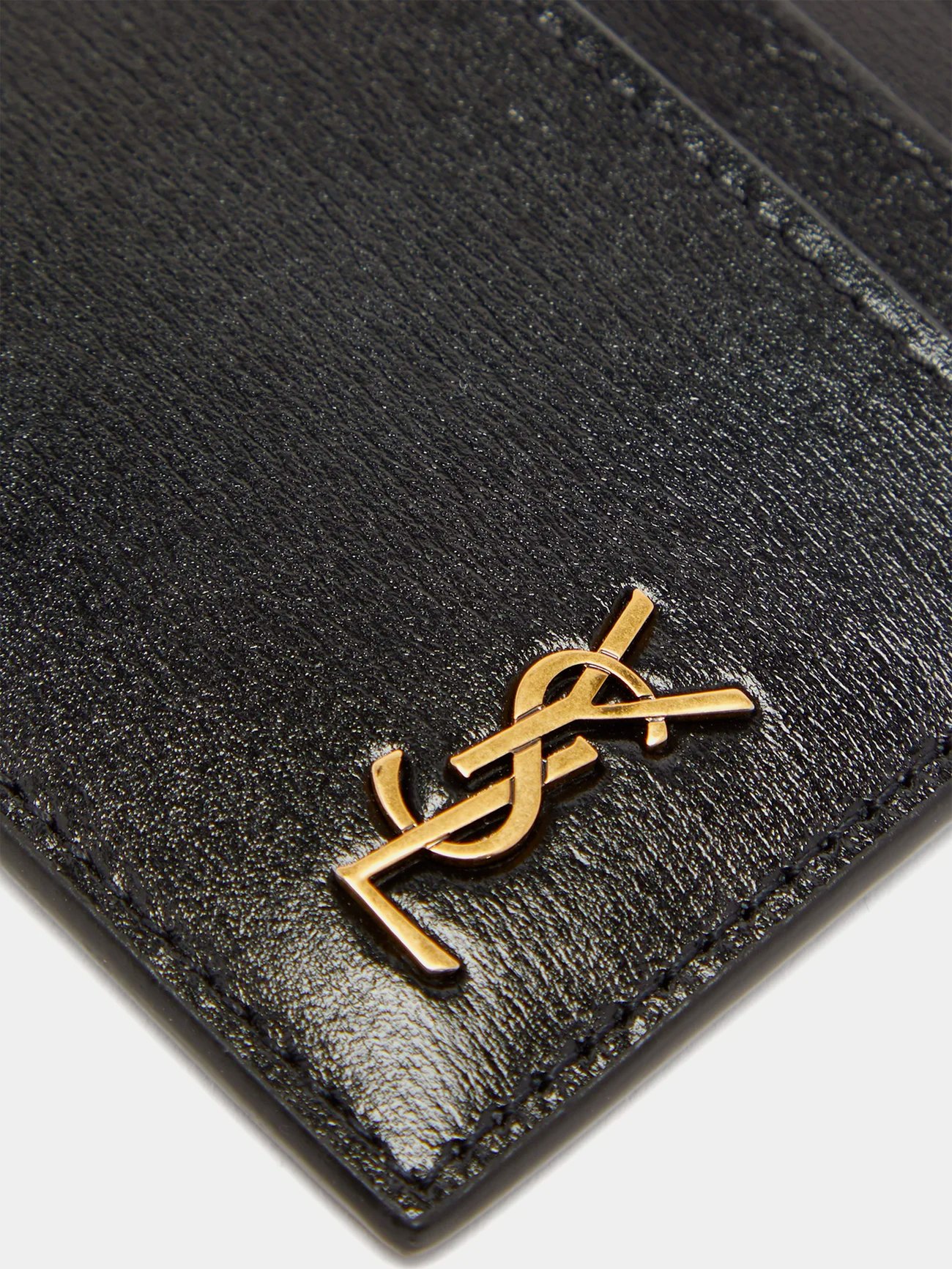 Saint Laurent Gold YSL-plaque grained leather cardholder