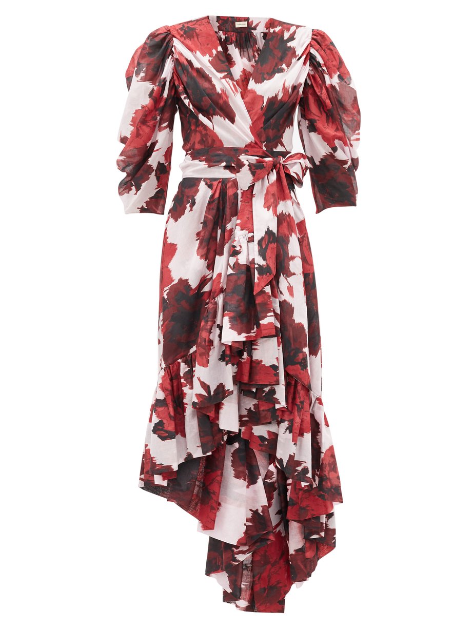 Red Floral-print cotton-voile wrap dress | Alexandre Vauthier ...