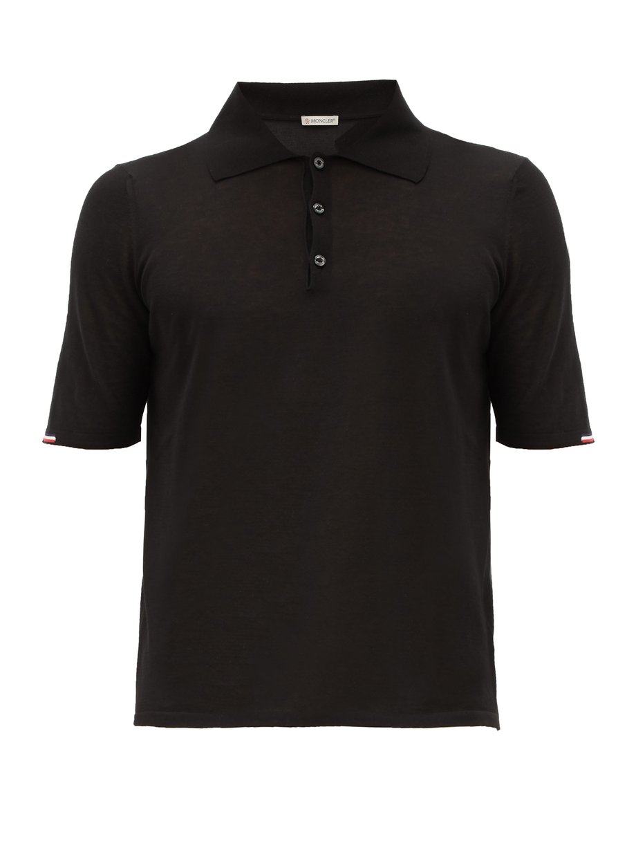 Black Tricolour-trim cotton-jersey polo shirt | Moncler | MATCHESFASHION US