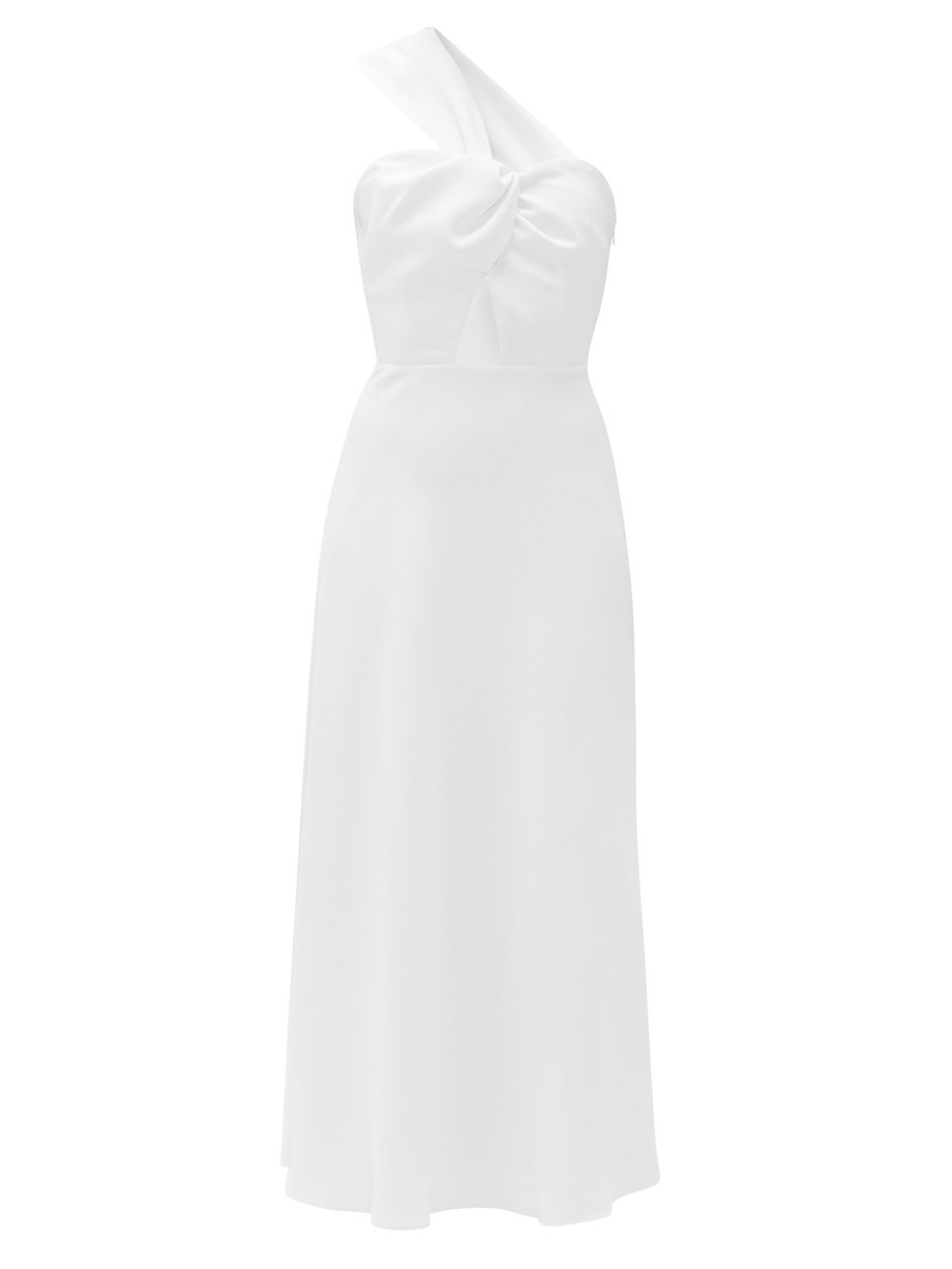White Tangier one-shoulder twist-front crepe midi dress | Racil ...