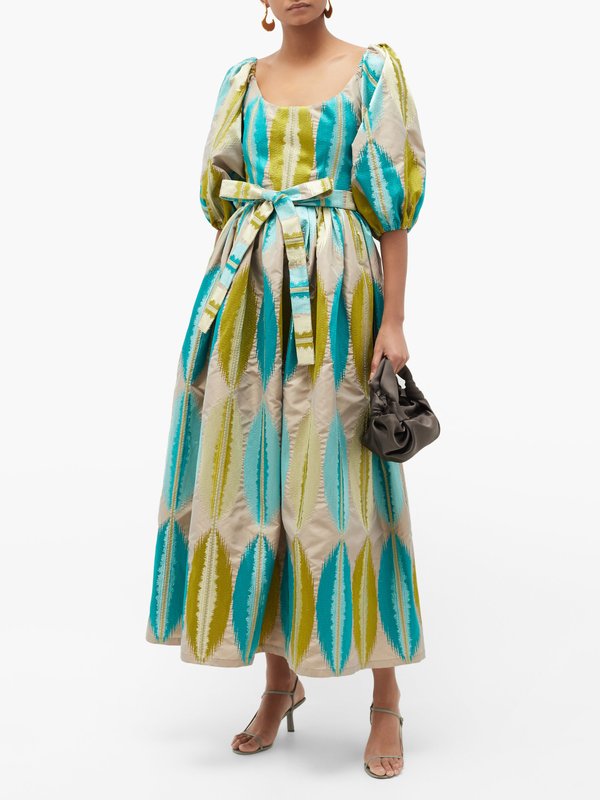 Marta Ferri Puff-sleeve abstract-jacquard dress