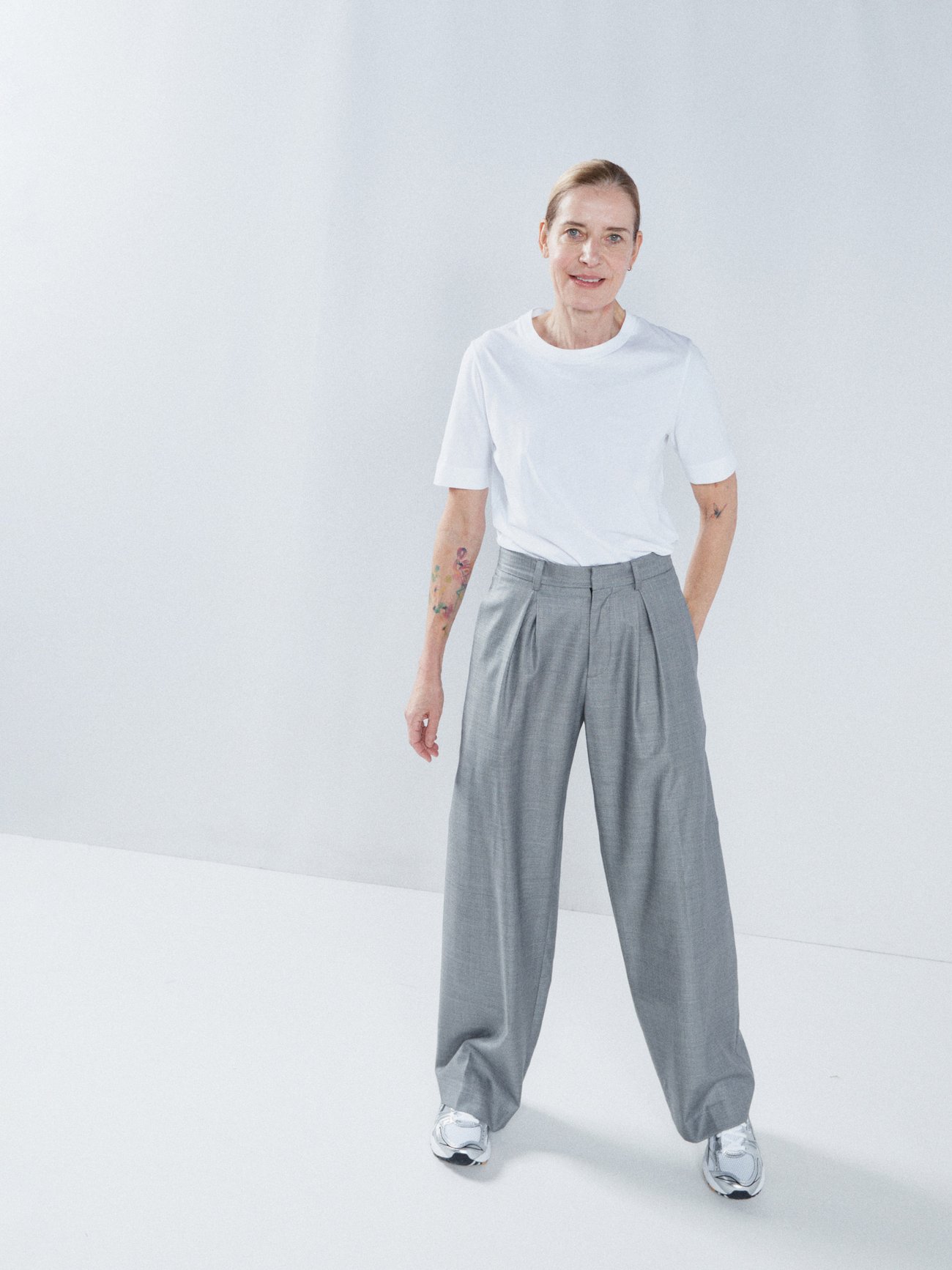 Wide-leg wool-blend trousers