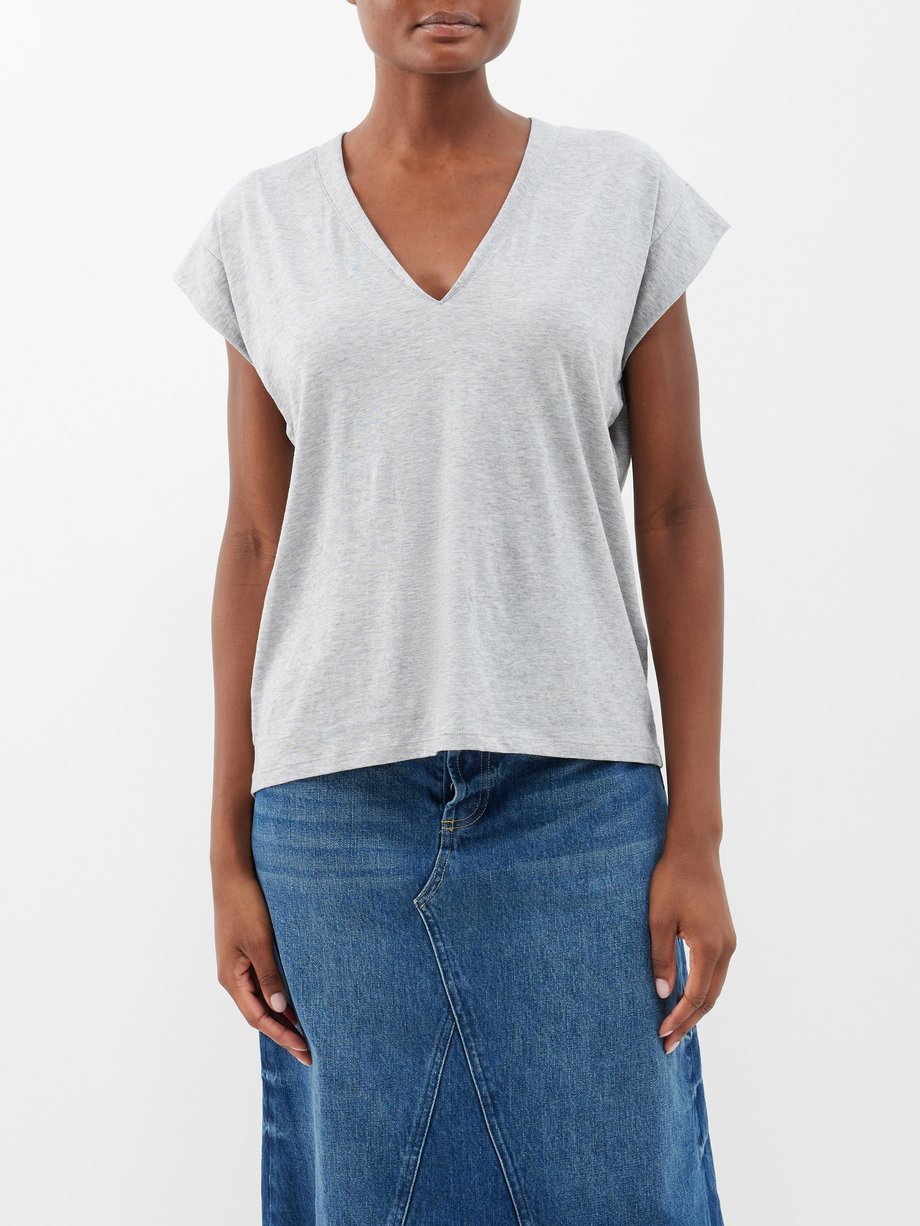 Grey Le Mid V-neck cotton T-shirt | FRAME | MATCHESFASHION US