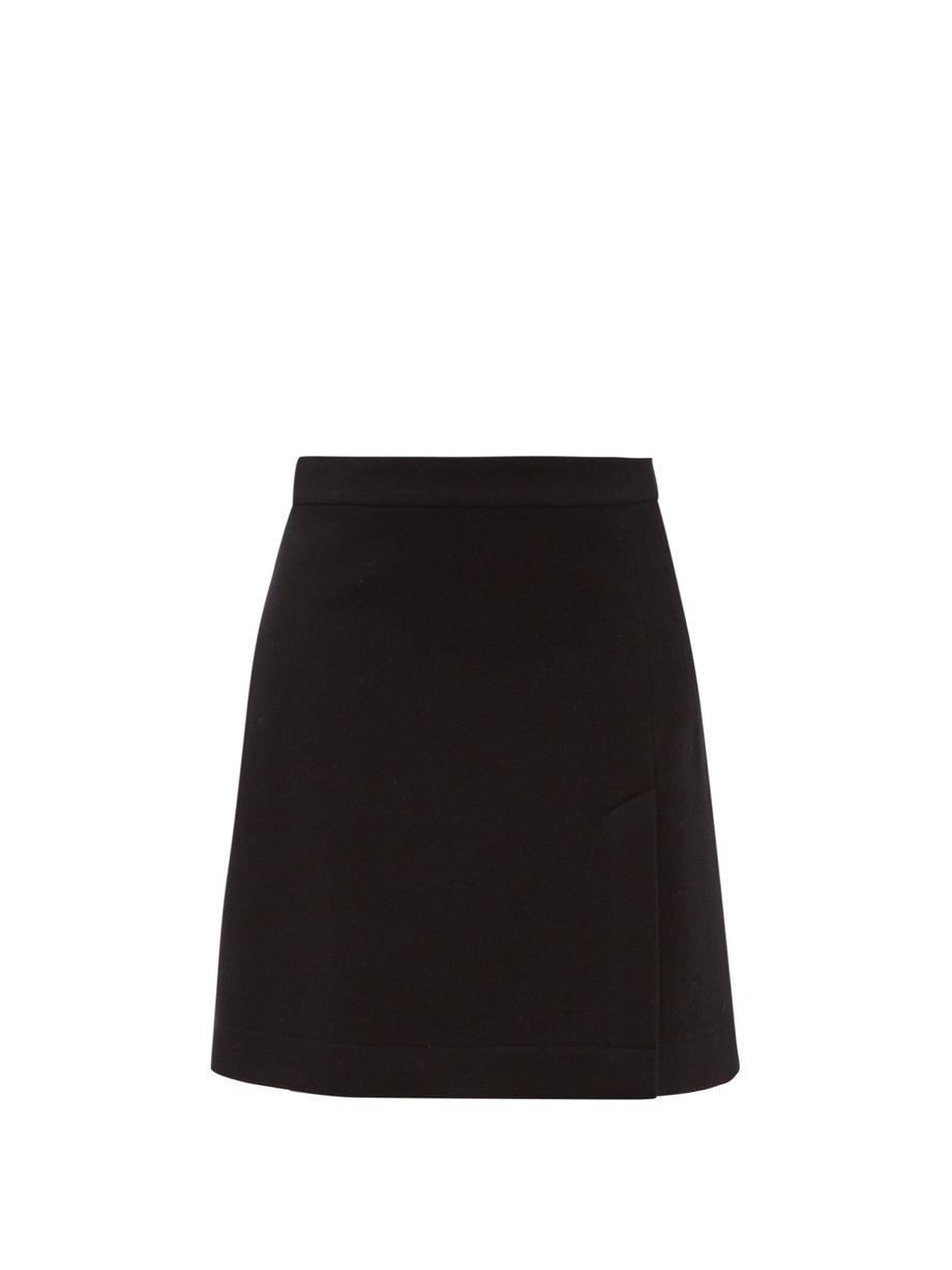 Navy A-line split-hem wool-blend mini skirt | Raey | MATCHESFASHION US