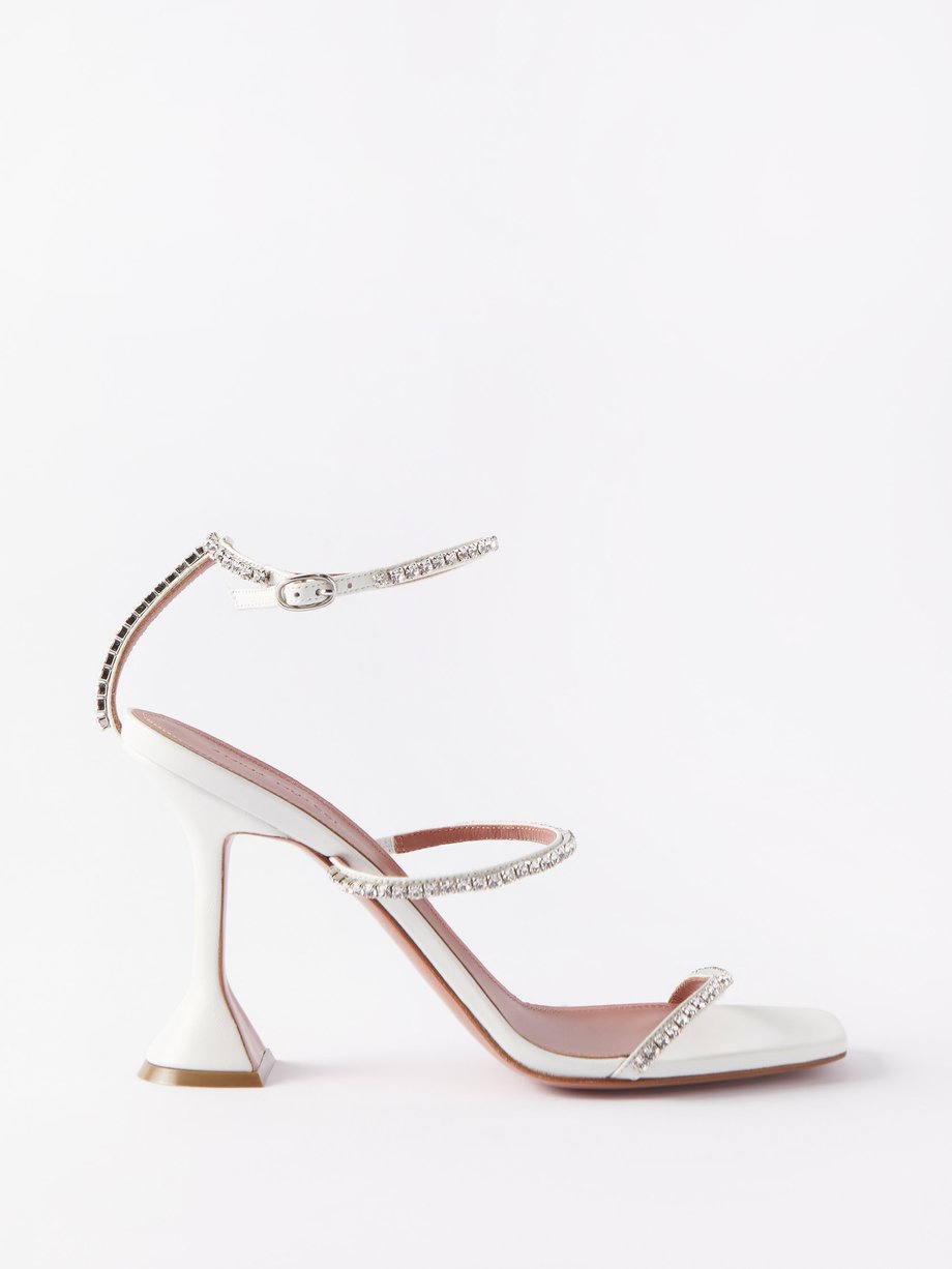White Gilda crystal-embellished leather sandals | Amina Muaddi ...