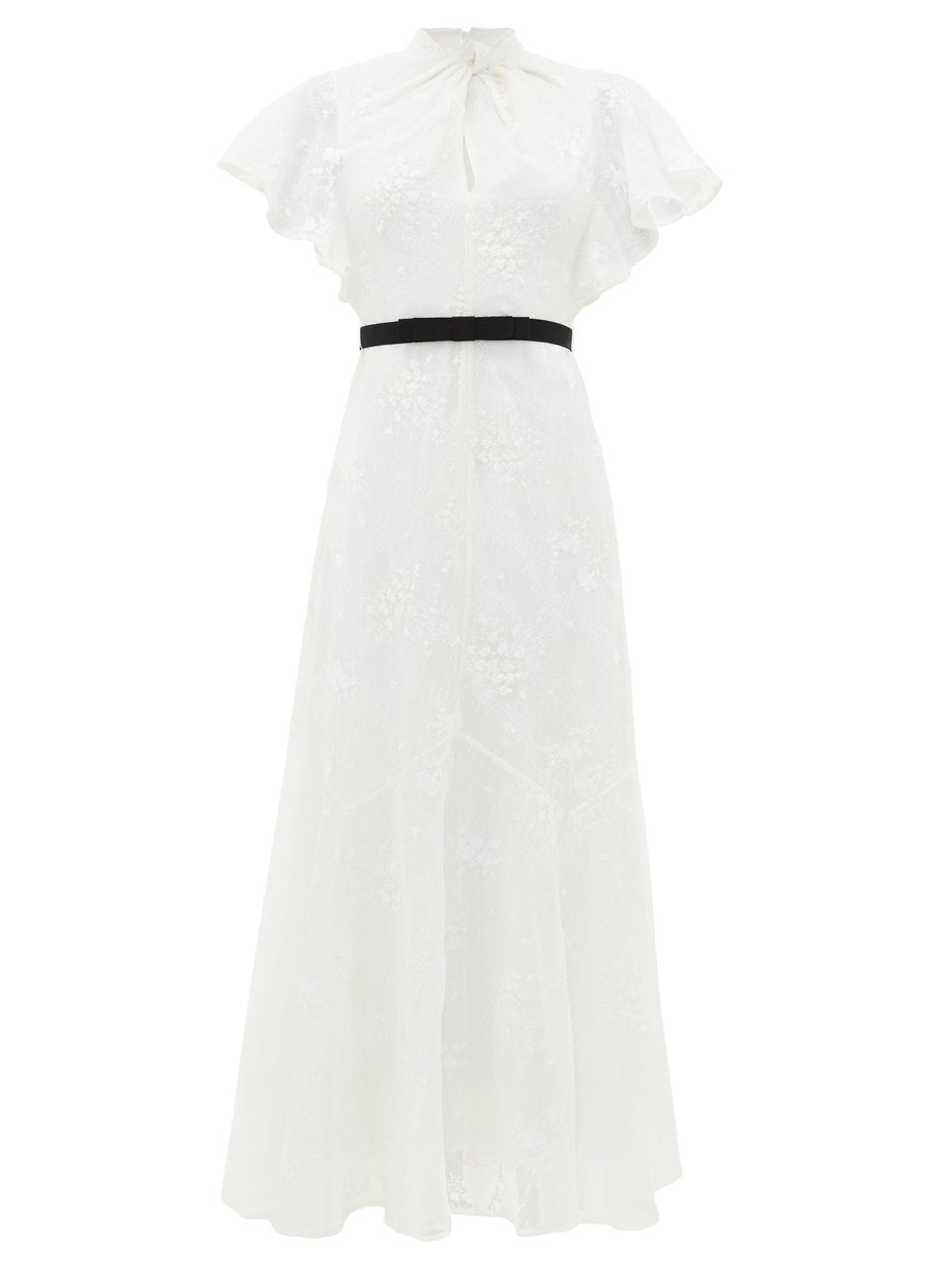 White Celestina embroidered-lace cap-sleeve gown | Erdem ...