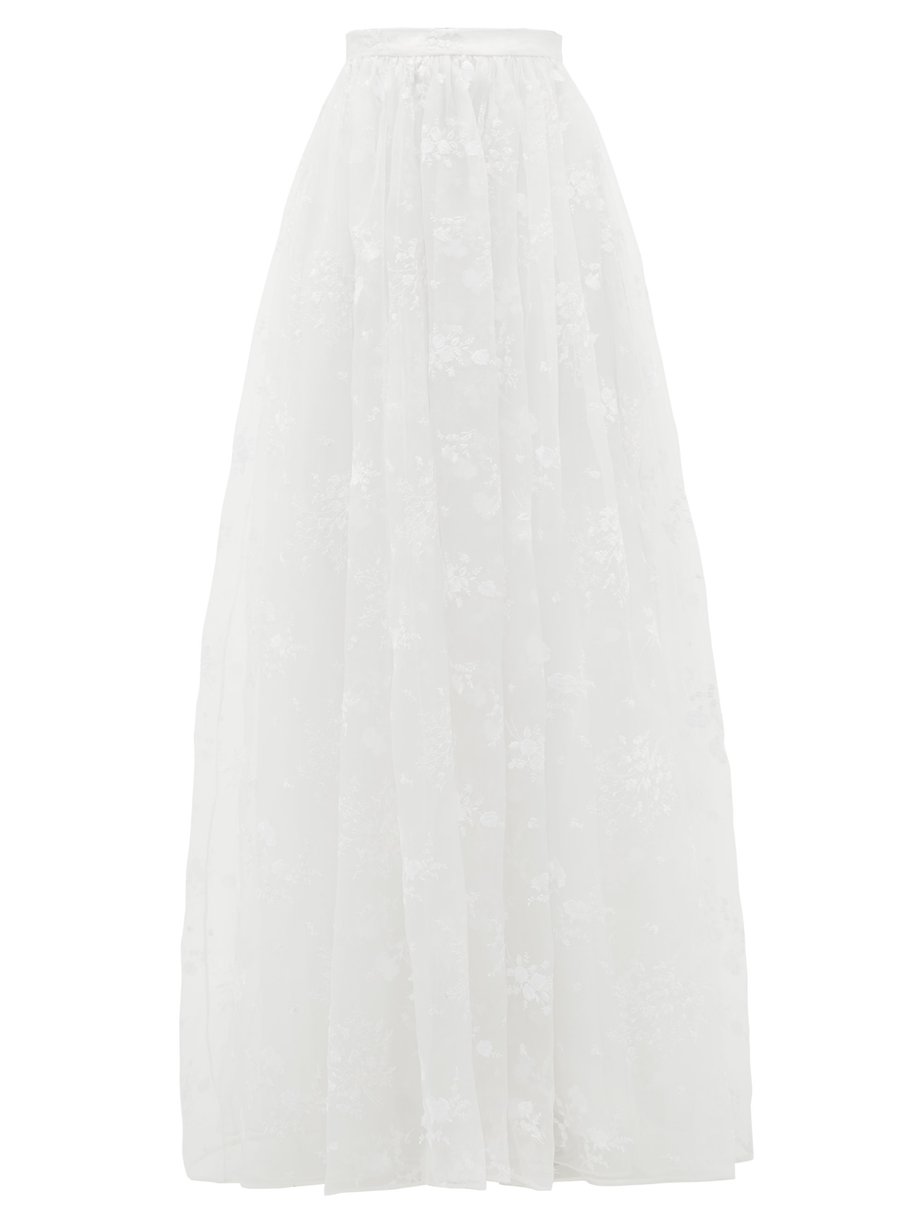 White Lydell floral-embroidered organza skirt | Erdem | MATCHESFASHION US